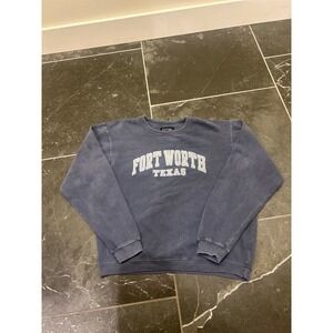 Austins Inc Mens Fort Worth Texas Sweatshirt Navy Blue Vintage Wash Large